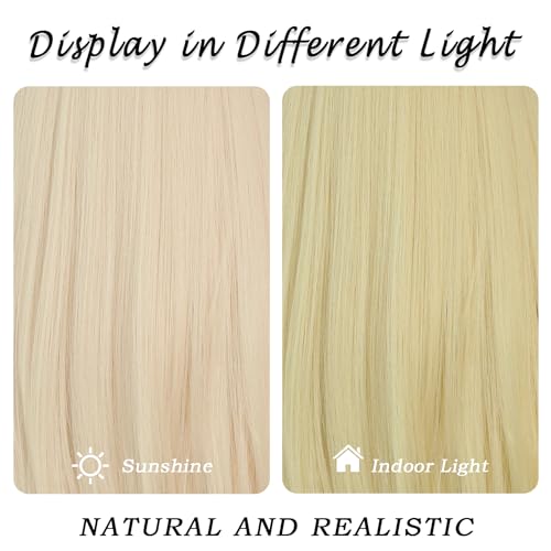 7JHH WIGS Long Straight Wig with Bangs for Women,#613 Blonde Curtain Bangs Wig Heat Resistant Layered Synthetic Wigs for Daily Use