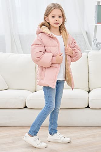 UNICOMIDEA Pink Winter Coats for Baby Boys Girls With Hooded Light Puffer Jacket for Outdoor Zipper Outwear For Toddlers Cute Snow Kids Outwear With Pockets 12-18 Months