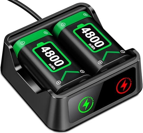 Xbox One Controller Battery Pack, 2x4800mWh Fast Charging USB Xbox Rechargeable Battery Pack Charger Station for Xbox Series X|S/Xbox One/Xbox One S/Xbox One X/Xbox One Elite Controller