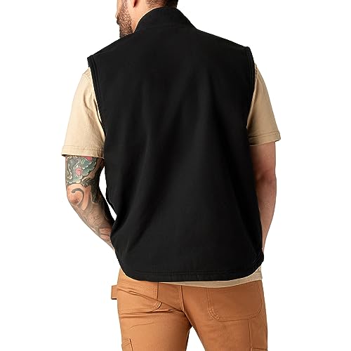 Dickies Men's Duck Canvas High Pile Fleece Lined Vest, Rinsed Black
