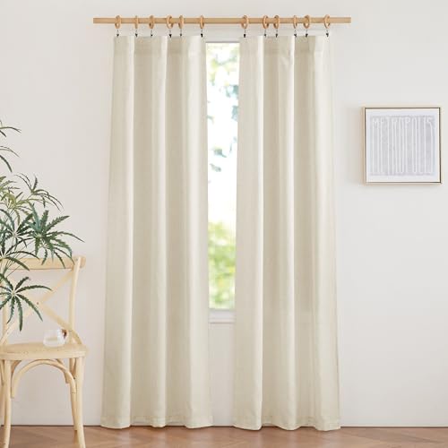 NICETOWN Semi Sheer Linen Curtains 84 inch Length 2 Panels Set, Rod Pocket & Back Tab Privacy Thick Linen Drapes with Light Filtering for Bedroom/Living Room, Off White, W55 x L84, 2 Panels