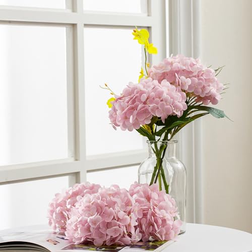 Coferset 5pcs Artificial Hydrangea Flowers Real Touch 20 inch Lifelike Hydrangea Flower for Home Wedding Office Party Living Room Decoration (Baby Blue)