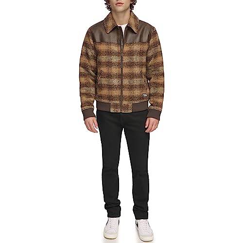 Levi's Men's Mixed Media Western Plaid Bomber Jacket, Brown Ombre