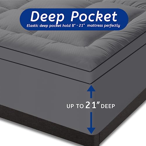 MATBEBY Extra Thick Twin Mattress Topper, 39"x75", Dark Grey, Breathable, Quilted Fitted, Deep Pocket, Machine Washable