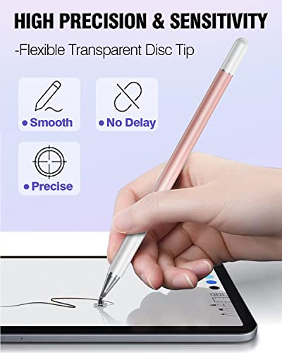 AmberVec Stylus Pen for Touchscreen, 2 in 1 Stylists Pens Compatible with All Touch Screens Devices, Tablets, iPhone, iPad, Android, Computer, Laptop, Fine Disc Tip Drawing Styluses [8 Pack]