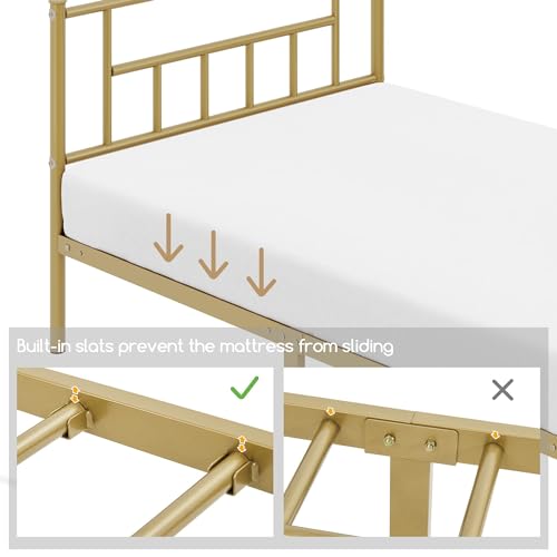 Yaheetech 13 inch Twin Size Metal Bed Frame with Headboard and Footboard Platform Bed Frame with Storage No Box Spring Needed Mattress Foundation Black