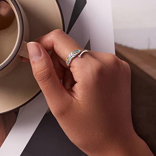 Feather Ring 925 Sterling Silver Adjustable Coloful Plumage Wing Ring for Wife Girlfriend Daughter Mother Sister for Birthday Wedding Anniversary Engagement Feather Angel Wings Open Ring