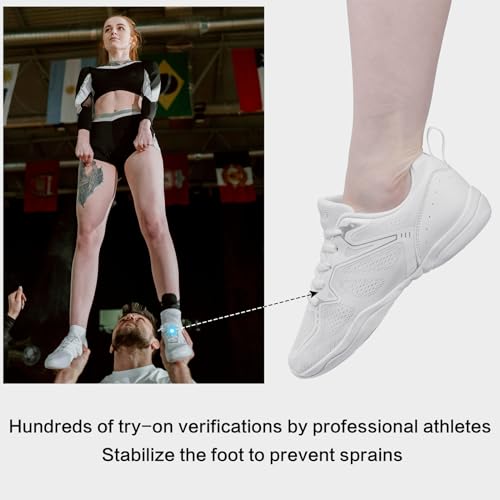 Smapavic Cheer Shoes for Youth Girls White Cheerleading Athletic Dance Shoes Tennis Sneakers for Competition Sport Training 4 Big Kid