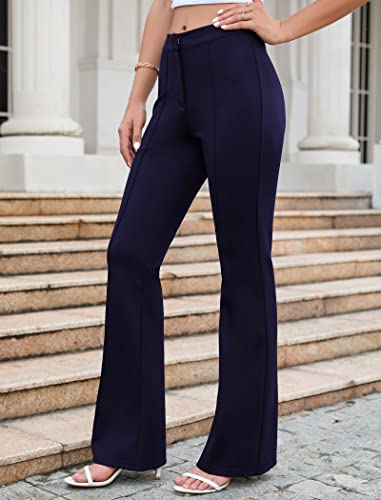 Famulily Bootcut Dress Pants for Women Slim Fit Flared Slack Stretch Pants with Seamed Detail Navy S