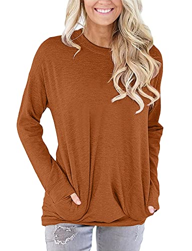 onlypuff Womens Long Sleeve Top Pocket Shirts Loose Fit Tunics Tops 2024 Fahion Fall Top Pink M
