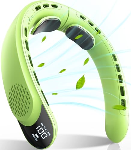 FrSara Rechargeable Neck Fan, Personal Fan with LED Display, 3 Speeds with 4000mAh Battery Powered, Supports USB TYPE-C, Portable, Ideal & Quiet for Women, Men Travel, Outdoor, Black