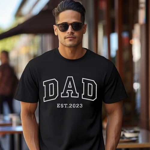 GODMERCH Personalized Embroidered Dad Est 2023 Hoodie, Custom Dad Embroidered Shirt, Customized Dad Est with Kid Names on Sleeve, Custom Embroidered Hoodie, Dad