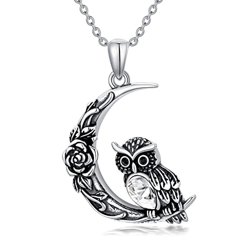 Owl Necklace Sterling Silver Owl Pendant Necklace April Birthstone Jewelry present for Women Grandmother Halloween Valentine's Day Mother's Day