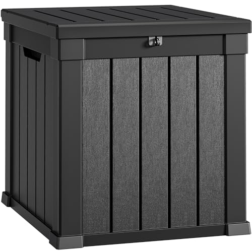 YITAHOME 31 Gallon Resin Deck Box Outdoor Storage Box and Waterproof Package Delivery Box with Lockable Lid for Patio Furniture, GardenTools, Pool Supplies, Black