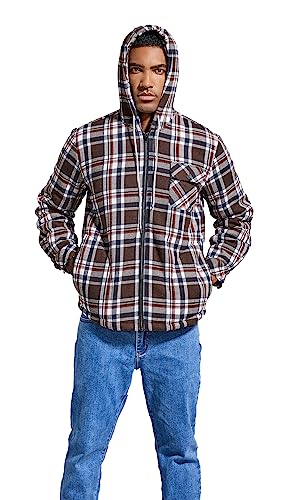Elesuit Men's Full Zip Fleece Flannel Jackets Shirt Plaid Cotton Hoodies Soft Warm Coat for Men with Hood Blue 3X-Large