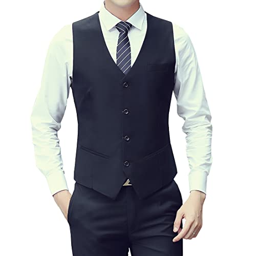 DAVID.ANN Men's Formal Suit Vest Slim Fit Business Dress Waistcoat,Grey,Medium