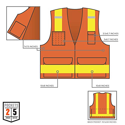 Ergodyne GloWear 8250ZHG Class-2 Hi-Gloss Surveyors Safety Vest, Orange, Small/Medium