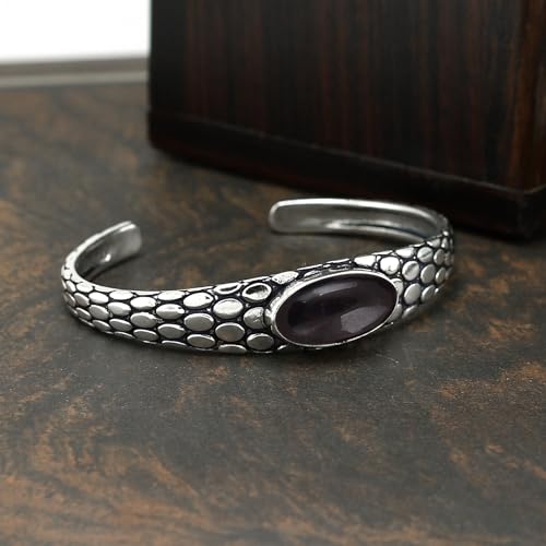 Natural Black Onyx Cuff Bangle 925 Silver Overlay Handmade Vintage Boho Style Jewelry Mother's Day Gifts For Women Mom Wife