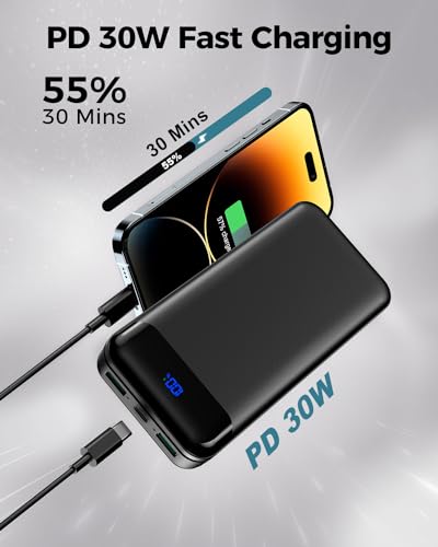 Portable Charger Power Bank 40000mAh Powerbank PD 30W and QC 4.0 Fast Charging External Battery Pack with USB-C LED 3 Outputs & 2 Inputs Portable Charging for iPhone 15 14 13 pro, Samsung