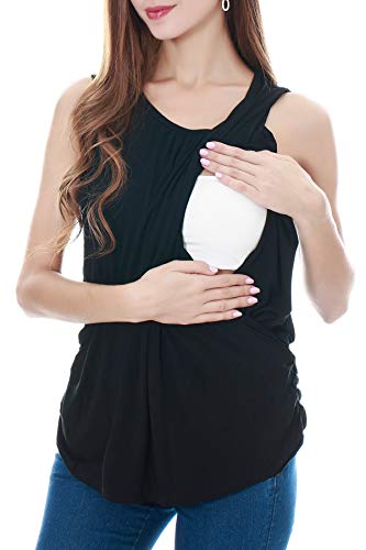 Smallshow Women's Maternity Nursing Tank Tops Breastfeeding Clothes 3-Pack Medium Black-Dark Grey-SVP121