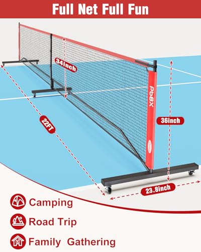 Choiana Pickleball Net Portable Driveway Pickleball Nets Outdoor Regulation Size Pickle Ball Nets w/6 Wheels, Court Lines, Durable Frame PE Knited Practice Net for Home Backyard Street