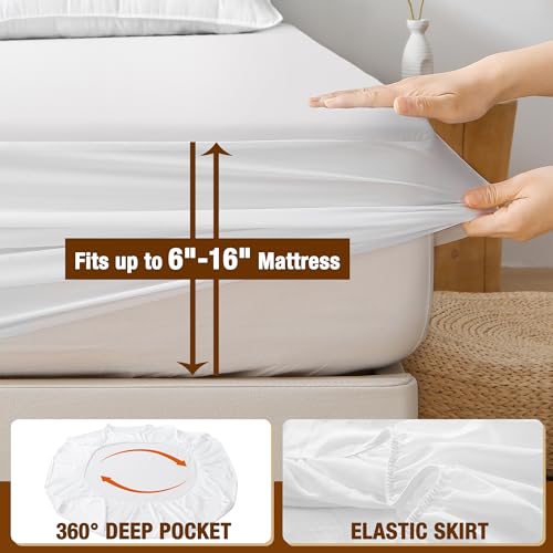 LVYSHOW Queen Mattress Protector, Waterproof Mattress Protector Queen Size, Soft Breathable Noiseless Queen Mattress Cover with Stretchable Pockets, Fitted up to 18 Inches