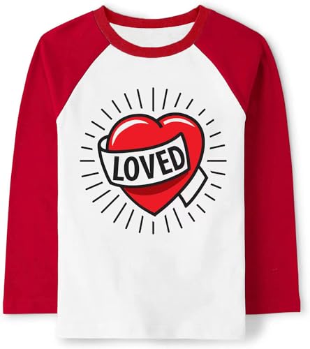 Toddler Boys T-Shirt Valentine's Day Shirt Loved Heart Tops Kids Long Sleeve Raglan Baby Tees 2T