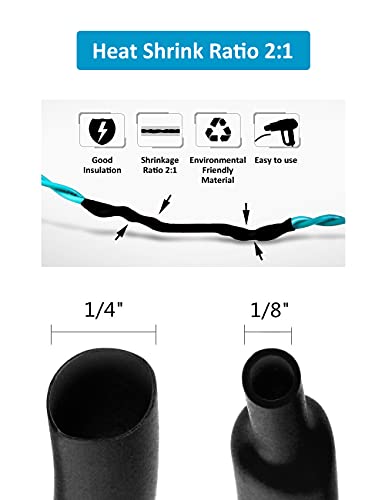 650pcs Heat Shrink Tubing Black innhom Heat Shrink Tube Wire Shrink Wrap UL Approved Ratio 2:1 Electrical Cable Wire Kit Set Long Lasting Insulation Protection, Safe and Easy, Eco-Friendly Material