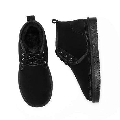 DREAM PAIRS Women's Ankle Winter Boots Genuine Suede Leather Faux Fur Lace Up Snow Warm Comfort Cozy Short Booties FuzzyGo Women's Cozy,Size 5,Black,SDSB2406W