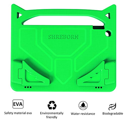 New 10inch Tablet Case(9th/7th/5th Generation,2019/2017/2015 Release)-SHREBORN Lightweight Shockproof Case Incompatible with iPad,with Cute Cat Handle Stand-Green