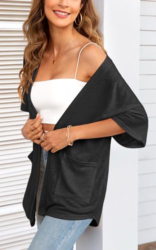 Veryoung Womens Plus Size Short Sleeve Kimono Cardigans Lightweight Summer Cardigan Casual Loose Beach Cover Up Curved Hem with Pockets,Mint_Green,3XL