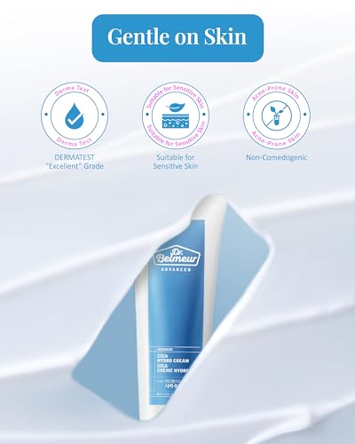 DR. BELMEUR Advanced Cica Hydro Cream (2fl oz) - Soothing, Barrier-Strengthening Face Moisturizer for Sensitive Skin. Korean Skin Care. Centella Asiatica, Hyaluronic Acid.