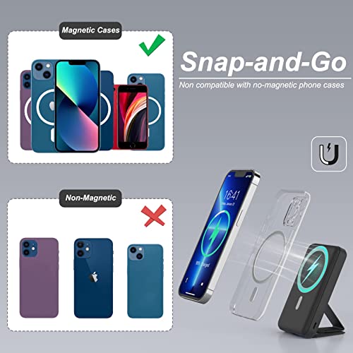 AOGUERBE Magnetic Power Bank, 10000mAh Foldable Wireless Portable Charger with USB-C Cable LED Display, Mag-Safe Battery Pack 22.5W PD Fast Charging for iPhone 16/15/14/13/12 Pro/Pro Max/Plus/Mini