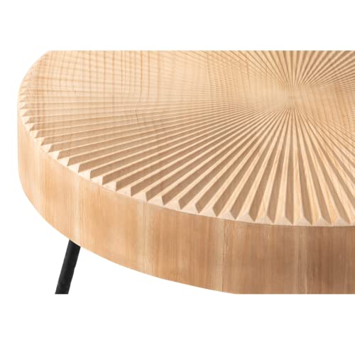 LONYKE 2-Piece Farmhouse Nesting Table Round with Handcrafted Wood Radial Pattern, Modern Coffee Table Set for Living Room