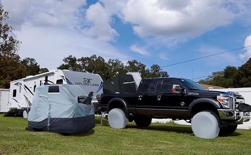 Explore Land Tire Covers 4 Pack - Tough Wheel Protector for Truck, SUV, Trailer, Camper, RV Universal Fits Tire Diameters 23-25.75 inches, Black
