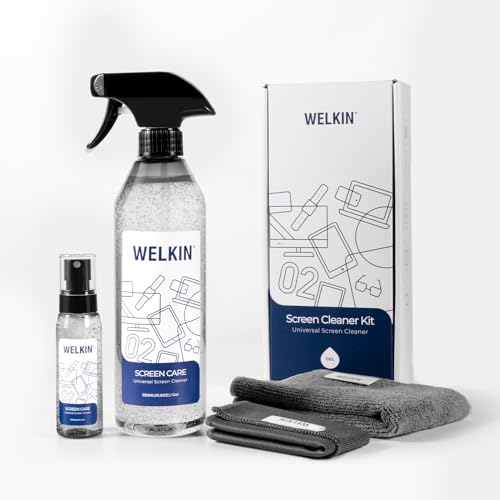 WELKIN Screen Cleaner Spray Kit（250ml + 60ml）- Cleaning Gel for TV, Laptop, Computer, Phone Touchscreen -2 Sprayers，1 Microfiber Cloth & 1 Glass Wipe