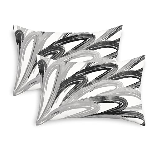 CaliTime Throw Pillow Cases Pack of 2 Cozy Fleece Two-Tone Abstract Feather Decorative Cushion Covers for Couch Bed Sofa Farmhouse Decoration 18 X 18 Inches Smoke Blue Sage Green Taupe Living Coral