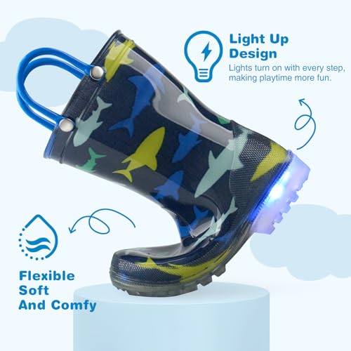 HISEA Kids Rain Boots for Boys Girls, Waterproof Lightweight Rain Boots Light Up by Steps for Water Beach Outdoor Playing (Toddler/Little Kid/Big Kid)