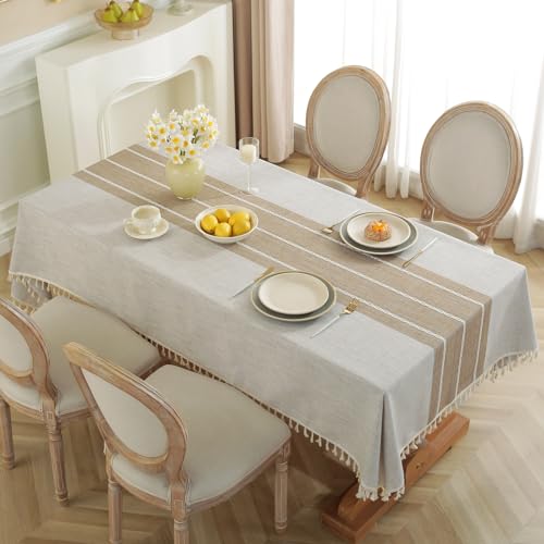 JIALE Table Cloth Rectangle Table, Heavy Duty Cotton Linen Waterproof Tablecloths Farmhouse Tablecloth, Soft and Wrinkle Free Table Cover with Tassels, Square, 55''x55'', 4 Seats