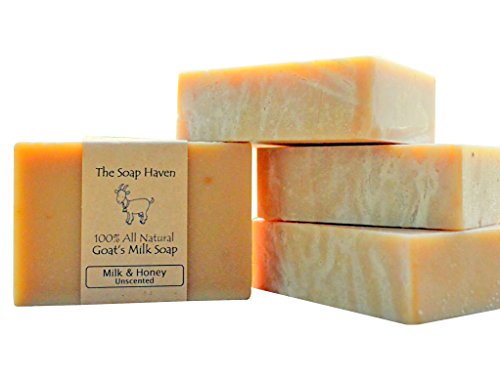 4 Goat Milk Soap Bars with Honey - Handmade in USA. All Natural Soap - Unscented, Fragrance Free, Fresh Goats Milk. Wonderful for Sensitive Skin and Babies. SLS, Paraben, GMO-Free.