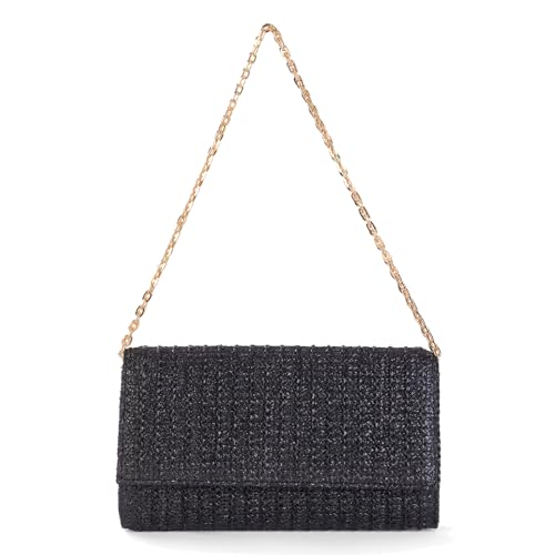 Liadreem Straw Clutch Purse Summer Shoulder Crossbody Bag, Raffia Evening Purse Envelope Clutch Handbag Beach Bag 2024 Trendy for Travel, Parties, Wedding, Black