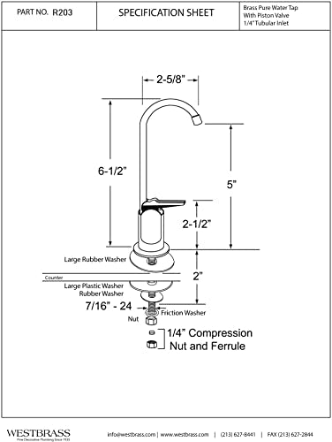 Westbrass R203-NL-62 6" Touch-Flo Style Pure Water Dispenser Faucet, Matte Black