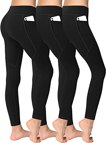 AENLLEY Girl Yoga Legging with Pockets for Workout Causal-Kid Actice Tummy Control Pants 3 Pack Black/Grey/Navy