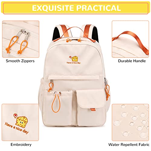 Lanola Lightweight Backpacks for Girls Kids Fashion Backpacks Middle School Bags Women Casual Daypack - Beige