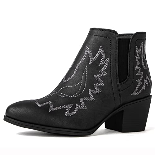 GLOBALWIN Women's Metallic Silver Cowboy Boots Western Style Short Pull On Ankle Cowgirl Boots For Women Low Heel Size 6M