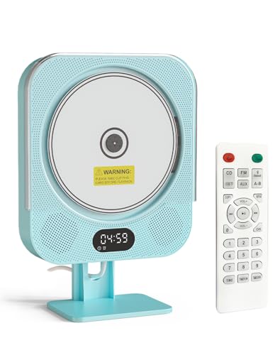 Kpop CD Player with Bluetooth Speakers,Blue Wired Cute Desktop/Wall CD Players for Home with IR Remote Control,FM Radio/CD Music Timer Alarm Clock with LED Display,Support CD/USB/TF/AUX/Copy