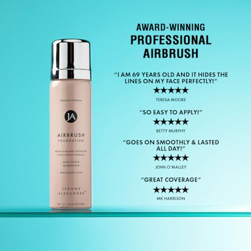 MagicMinerals AirBrush Foundation by Jerome Alexander – 2pc Set with Airbrush Foundation and Kabuki Brush - Spray Makeup with Anti-aging Ingredients for Smooth Radiant Skin - Bright Light