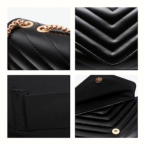 Dasein Women Small Quilted Crossbody Bags Stylish Designer Evening Bag Clutch Purses and Handbags with Chain Shoulder Strap (Black)