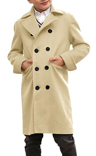 Ebifin Boys Notch Lapel Double Breasted Long Trench Coat Casual Classic Peacoat