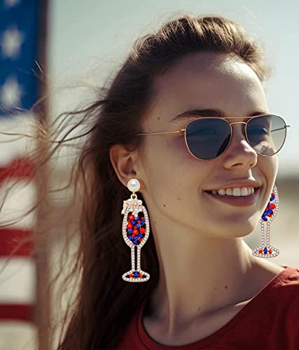 Champagne Wine Glass Earrings-Handmade Champagne Flute Earrings -Charm Rhinestone Crystal Pearl beaded Drop Dangle Earrings- Cute Pretty Earrings For Woman (silver)